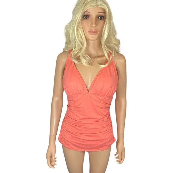 Tommy Bahama Pearl Over-the-Shoulder V-Neck One-Piece Swimsuit in Coral Size 16 - Picture 7 of 10